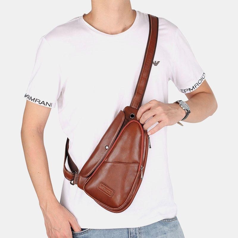 Ægte Læder Til Mænd Vintage Unikt Design Brysttaske Crossbody Taske