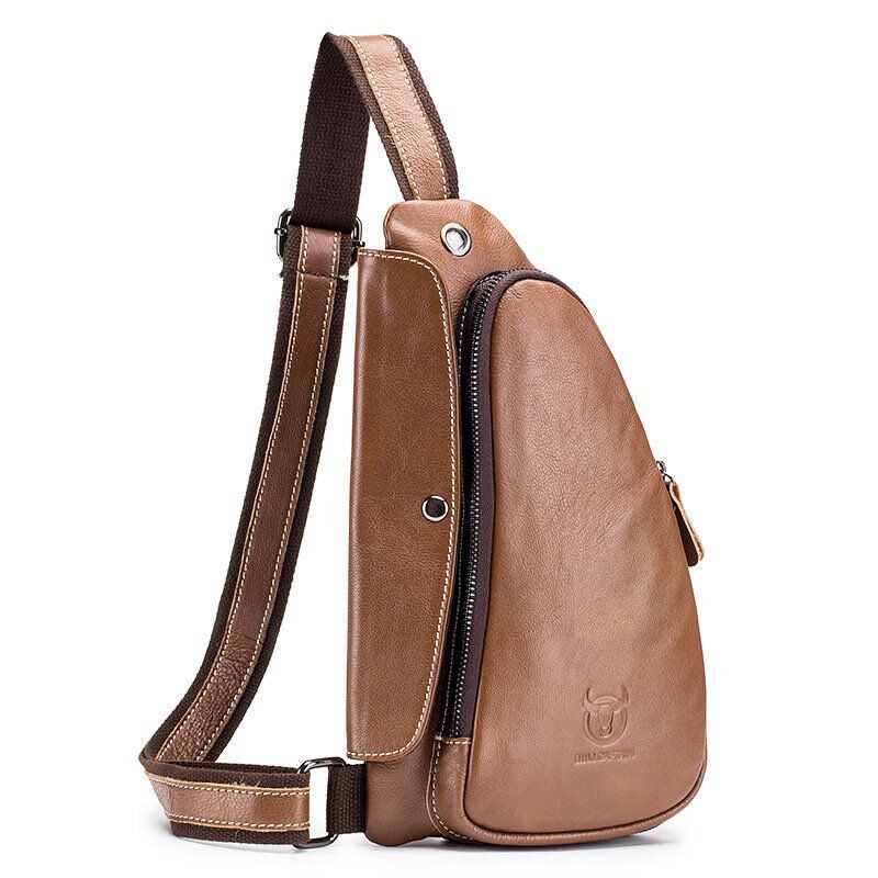 Brysttaske Til Mænd Ægte Læder Sling Bag Solid Crossbody-taske