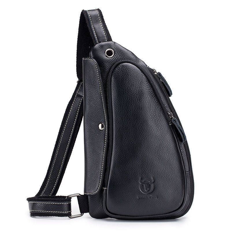 Brysttaske Til Mænd Ægte Læder Sling Bag Solid Crossbody-taske