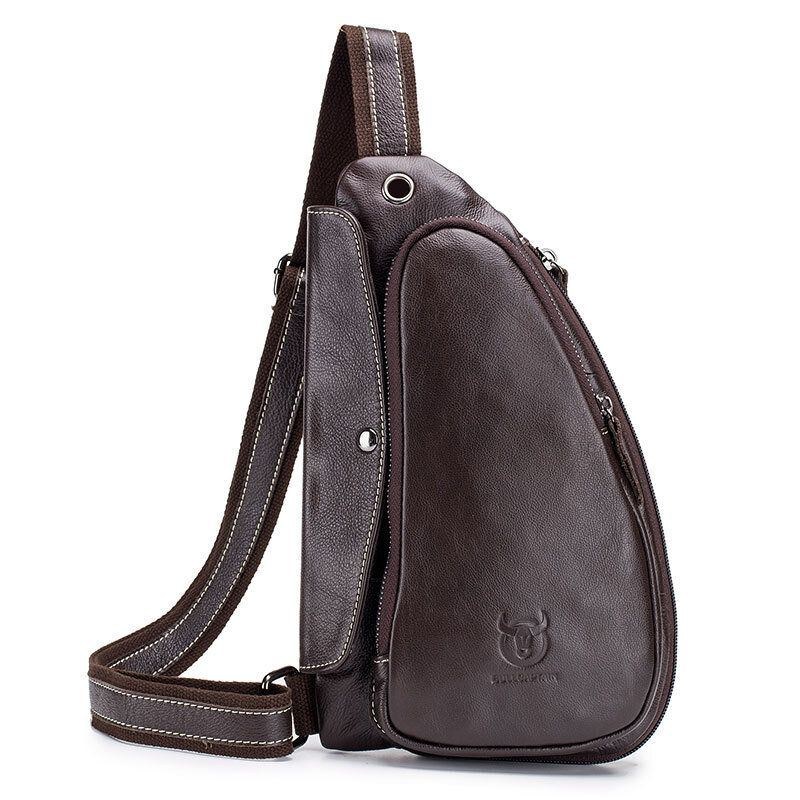 Brysttaske Til Mænd Ægte Læder Sling Bag Solid Crossbody-taske