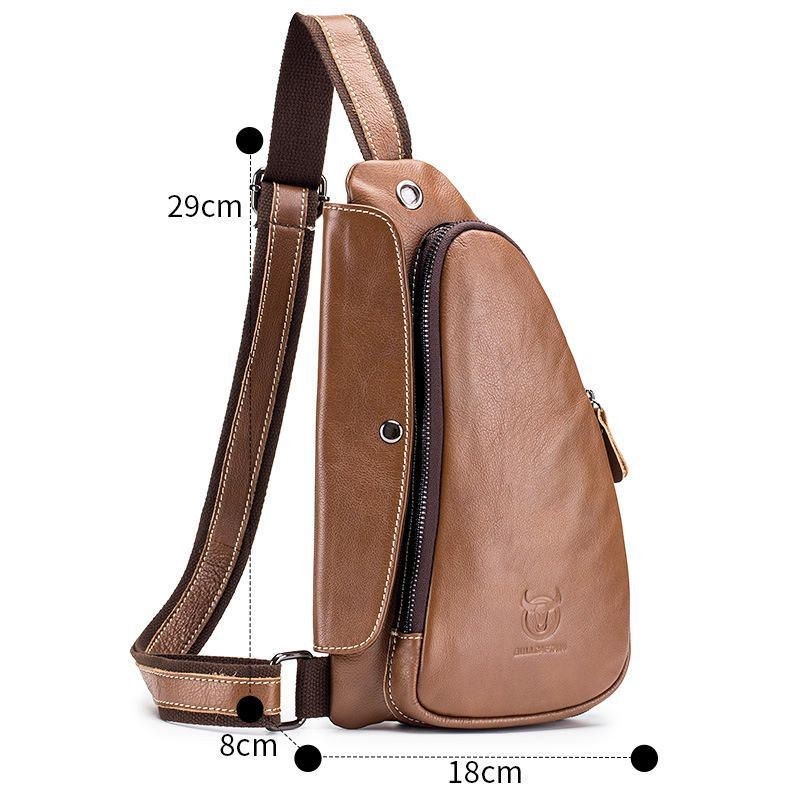 Brysttaske Til Mænd Ægte Læder Sling Bag Solid Crossbody-taske