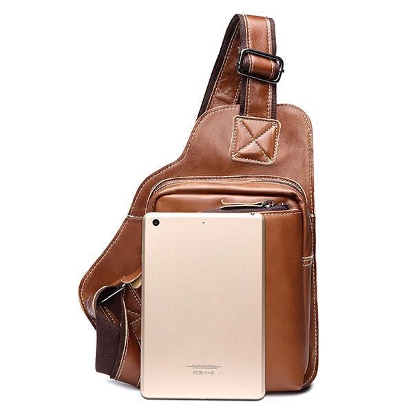 Bullcaptain® Men Ægte Læder Slyngetaske Business Casual Udendørs Bryst Crossbody Taske Til Ipad Mini