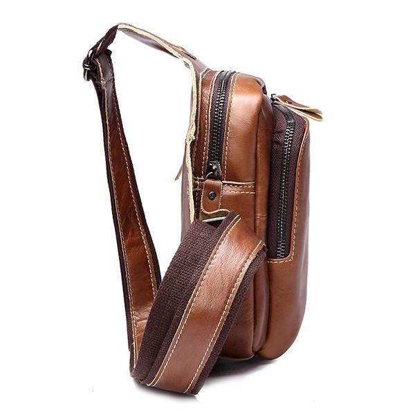 Bullcaptain® Men Ægte Læder Slyngetaske Business Casual Udendørs Bryst Crossbody Taske Til Ipad Mini