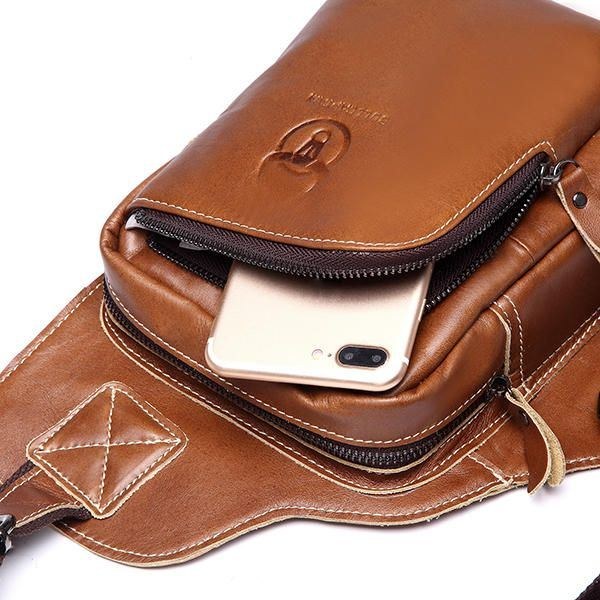 Bullcaptain® Men Ægte Læder Slyngetaske Business Casual Udendørs Bryst Crossbody Taske Til Ipad Mini