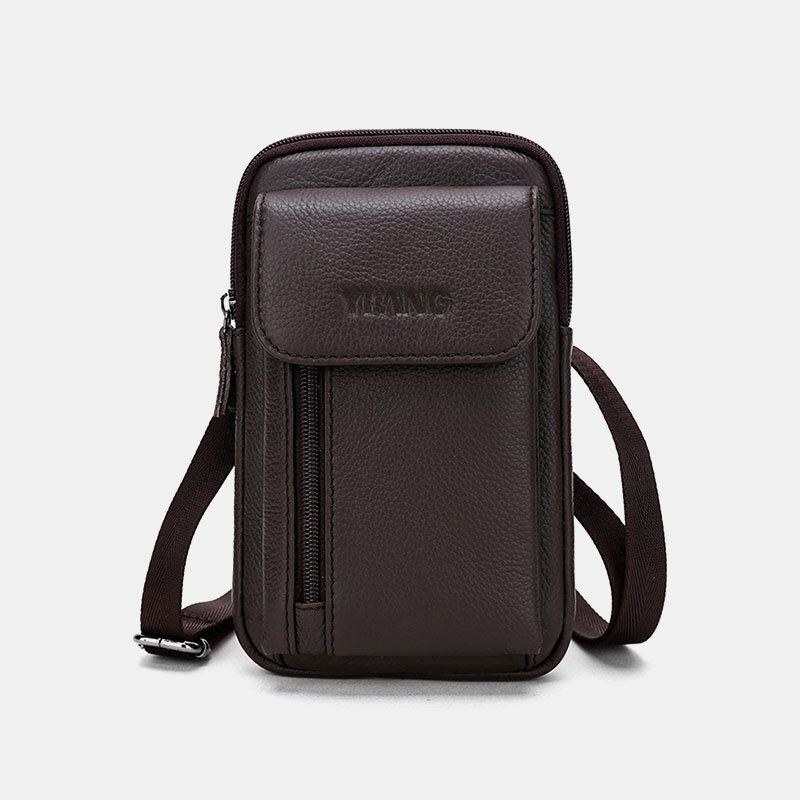 Herre Ægte Læder 6.3 Tommer Telefonholder Bæltetaske Crossbody Taske