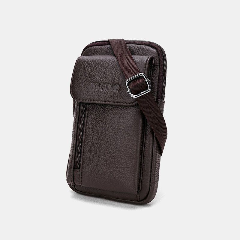 Herre Ægte Læder 6.3 Tommer Telefonholder Bæltetaske Crossbody Taske