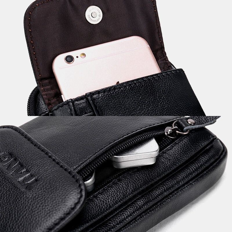 Herre Ægte Læder 6.3 Tommer Telefonholder Bæltetaske Crossbody Taske