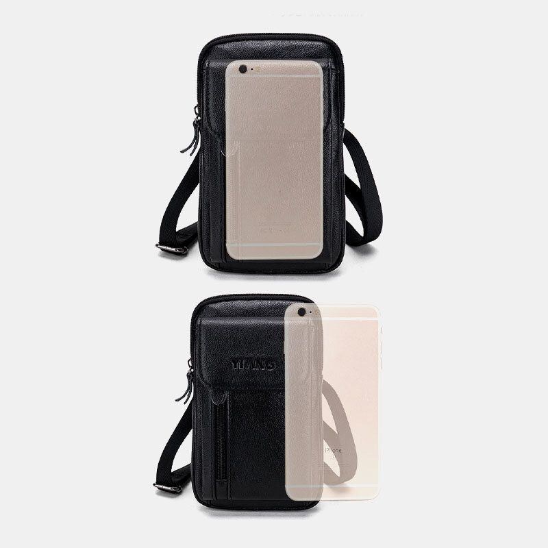 Herre Ægte Læder 6.3 Tommer Telefonholder Bæltetaske Crossbody Taske