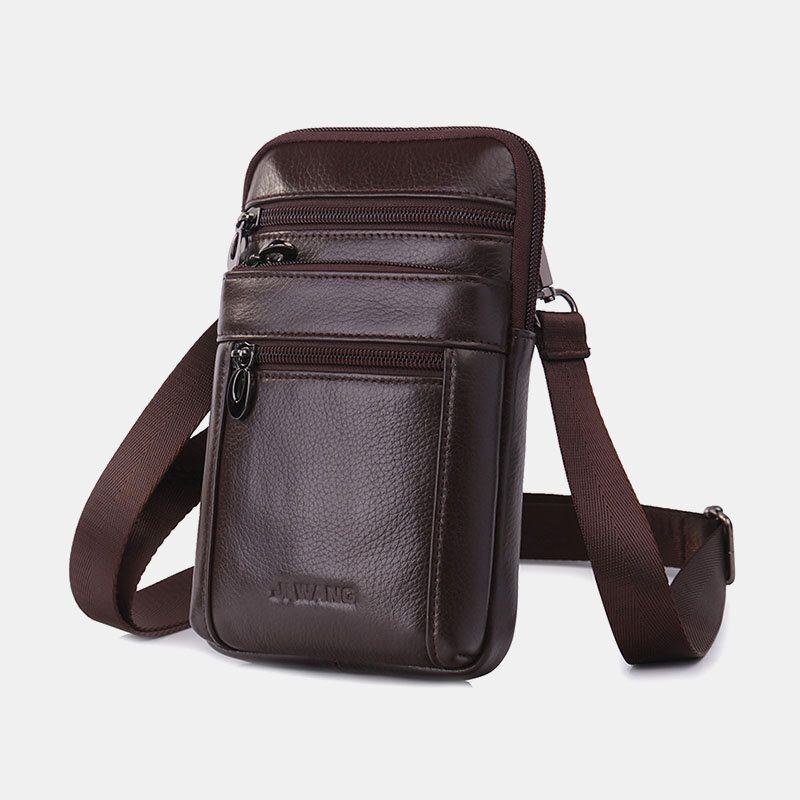 Herre Ægte Læder 7 Tommer Telefontaske Taljetaske Bæltetaske Skuldertaske Crossbody Taske