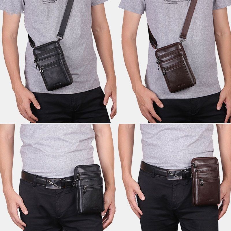 Herre Ægte Læder 7 Tommer Telefontaske Taljetaske Bæltetaske Skuldertaske Crossbody Taske