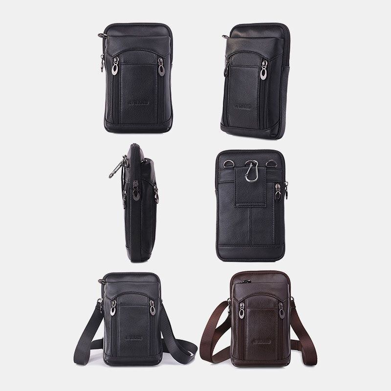 Herre Ægte Læder 7 Tommer Telefontaske Taljetaske Bæltetaske Skuldertaske Crossbody Taske