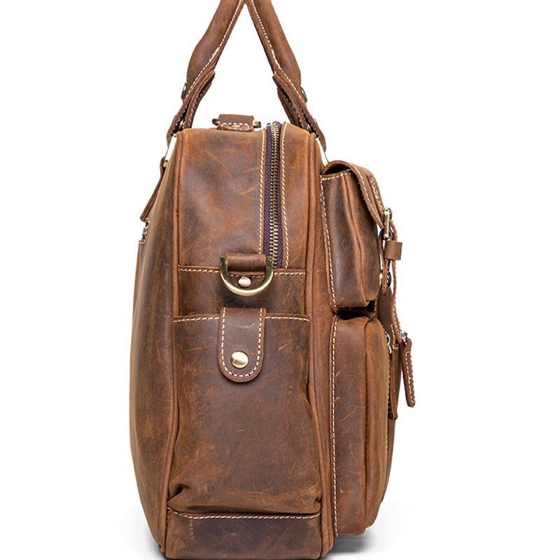 Herre Ægte Læder Aftagelig Rem Stor Multi-lomme 15.6 Tommer Bærbar Taske Briefcase Messenger Bag Crossbody Tasker