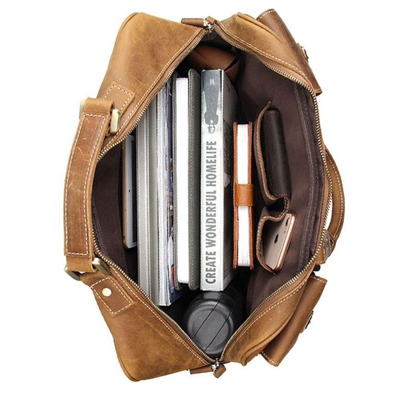 Herre Ægte Læder Aftagelig Rem Stor Multi-lomme 15.6 Tommer Bærbar Taske Briefcase Messenger Bag Crossbody Tasker