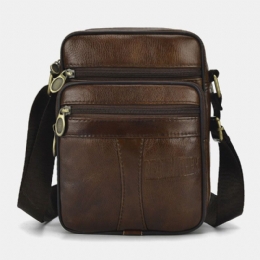 Herre Ægte Læder Business Casual Ensfarvet Læder Skuldertaske Crossbody Taske