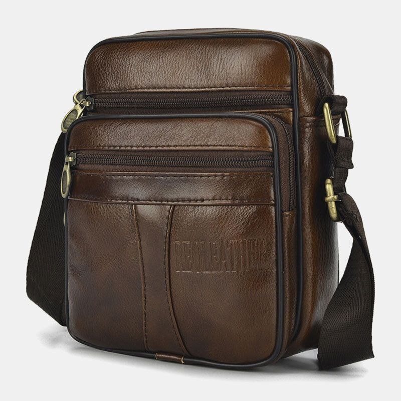 Herre Ægte Læder Business Casual Ensfarvet Læder Skuldertaske Crossbody Taske