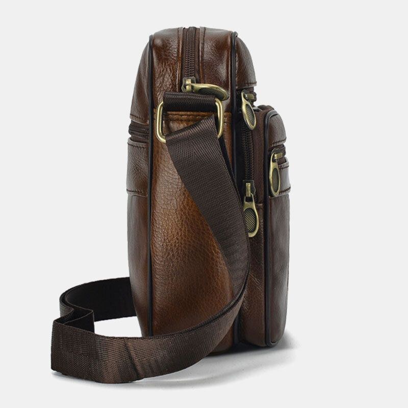 Herre Ægte Læder Business Casual Ensfarvet Læder Skuldertaske Crossbody Taske