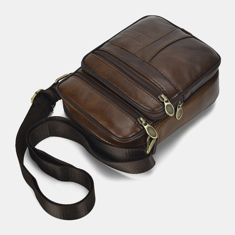 Herre Ægte Læder Business Casual Ensfarvet Læder Skuldertaske Crossbody Taske