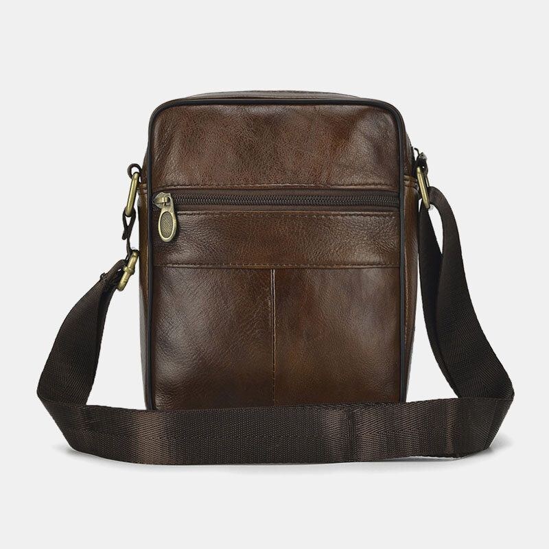 Herre Ægte Læder Business Casual Ensfarvet Læder Skuldertaske Crossbody Taske