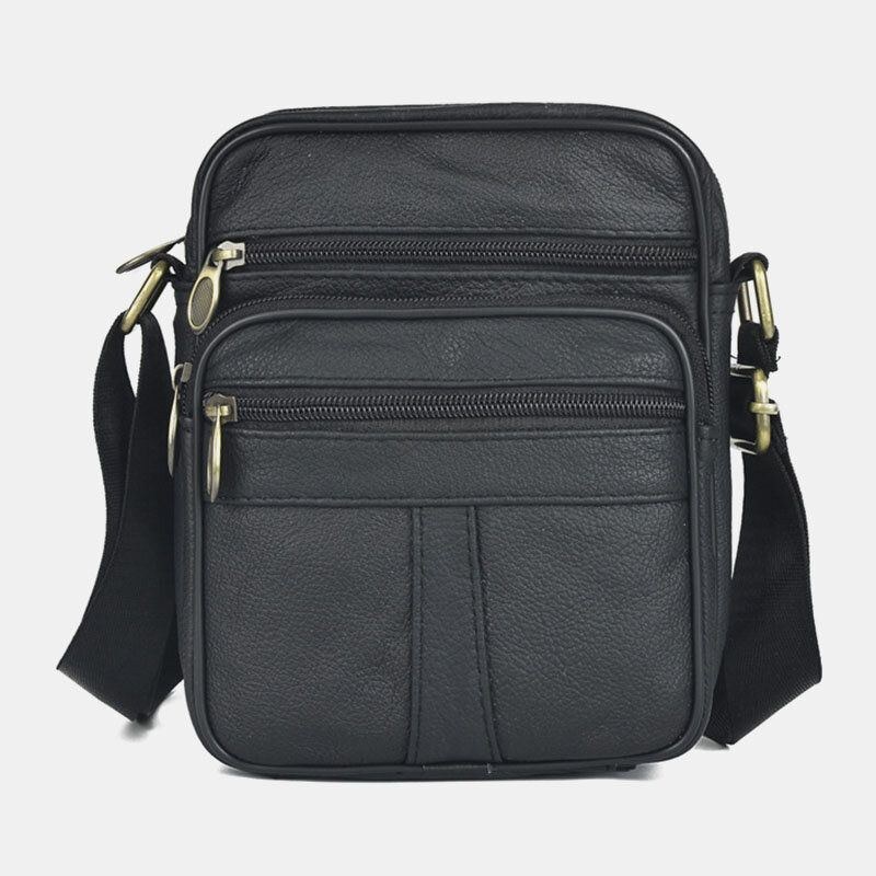 Herre Ægte Læder Business Casual Ensfarvet Læder Skuldertaske Crossbody Taske