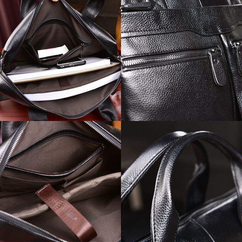 Herre Ægte Læder Business Multi-bære 14 Tommer Bærbar Taske Briefcase Crossbody Taske Skuldertaske