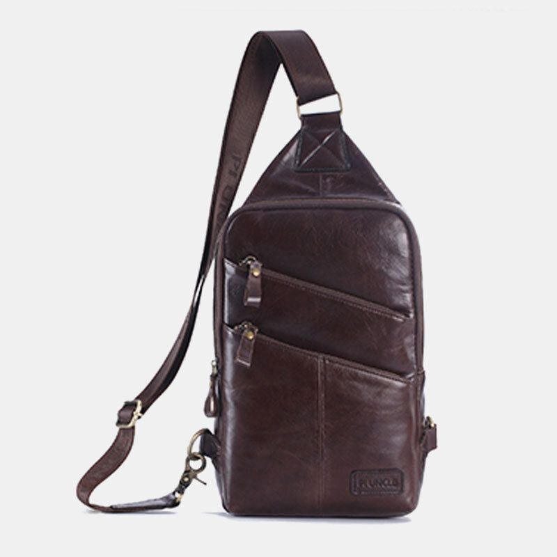 Herre Ægte Læder Casual Business Crossbody Taske Brysttaske Outdoor