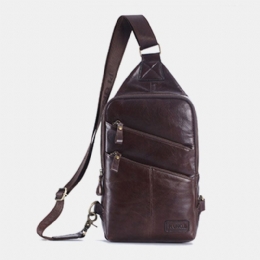 Herre Ægte Læder Casual Business Crossbody Taske Brysttaske Outdoor