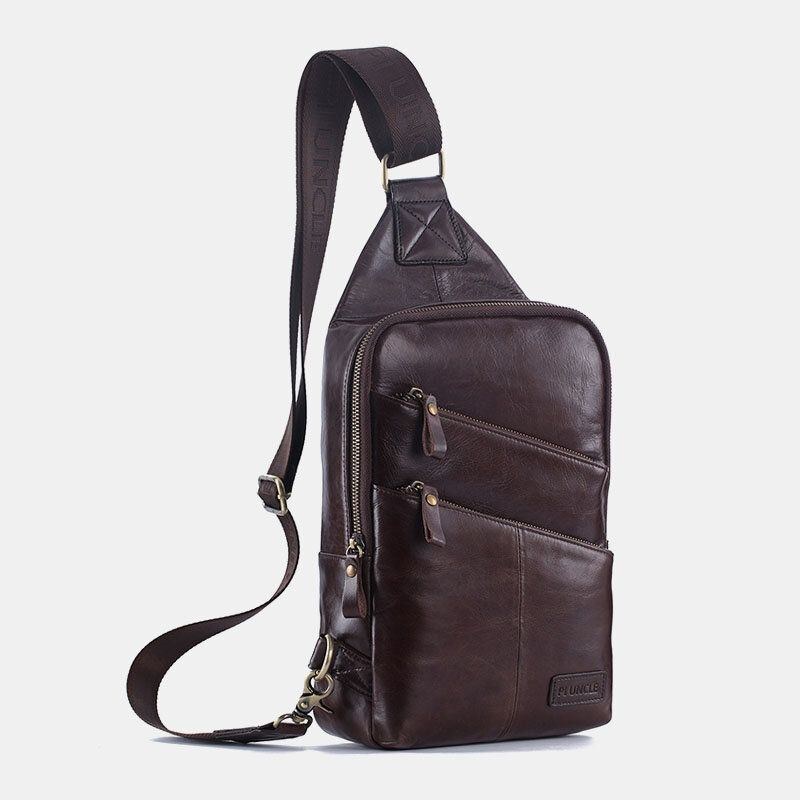 Herre Ægte Læder Casual Business Crossbody Taske Brysttaske Outdoor