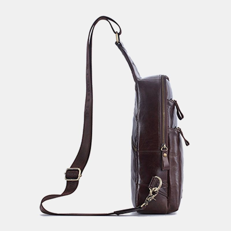 Herre Ægte Læder Casual Business Crossbody Taske Brysttaske Outdoor