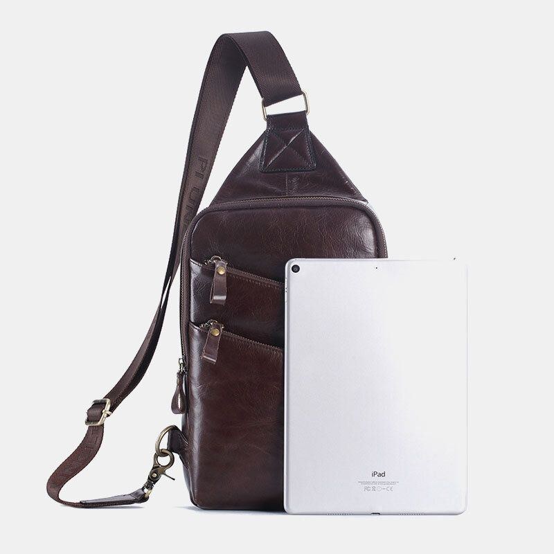 Herre Ægte Læder Casual Business Crossbody Taske Brysttaske Outdoor