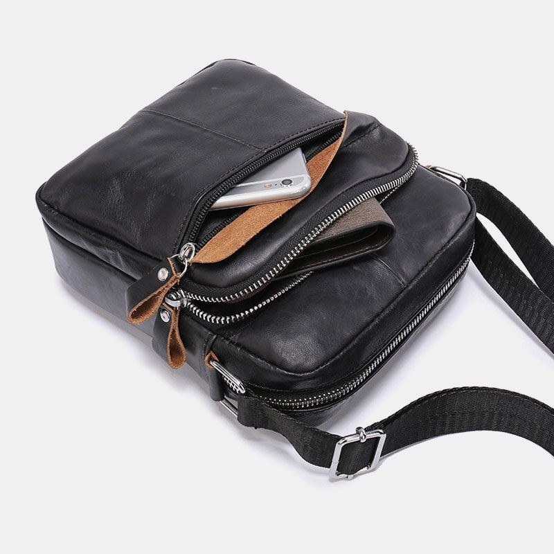 Herre Ægte Læder Casual Slidbestandig Multi-lags Sport Crossbody Taske Skuldertaske