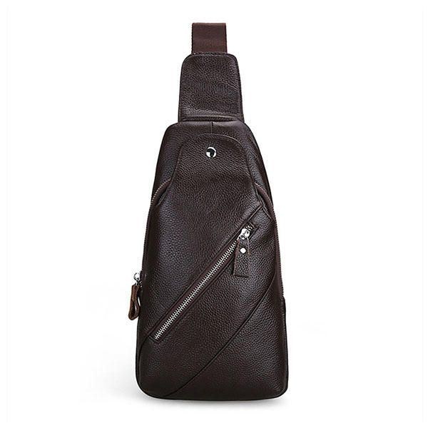 Herre Ægte Læder Mode Casual Chest Pack Daypack Sling Bag Skuldertaske