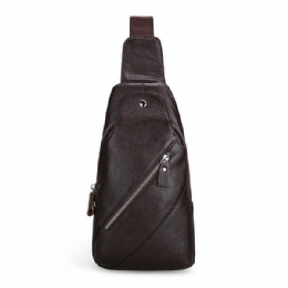 Herre Ægte Læder Mode Casual Chest Pack Daypack Sling Bag Skuldertaske