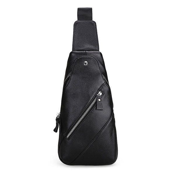 Herre Ægte Læder Mode Casual Chest Pack Daypack Sling Bag Skuldertaske