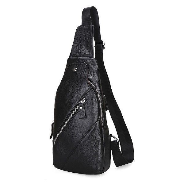 Herre Ægte Læder Mode Casual Chest Pack Daypack Sling Bag Skuldertaske