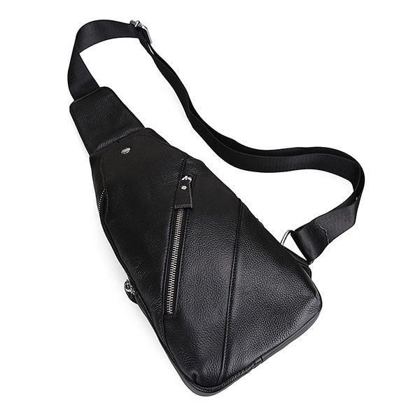 Herre Ægte Læder Mode Casual Chest Pack Daypack Sling Bag Skuldertaske