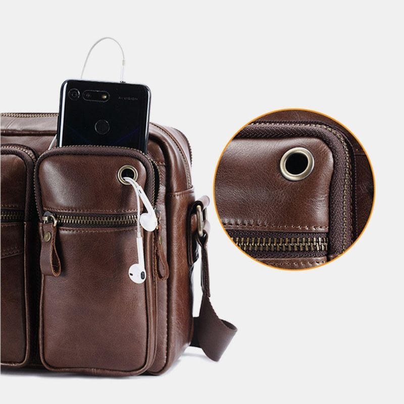 Herre Ægte Læder Multi-layer Lille Telefontaske Crossbody Ba