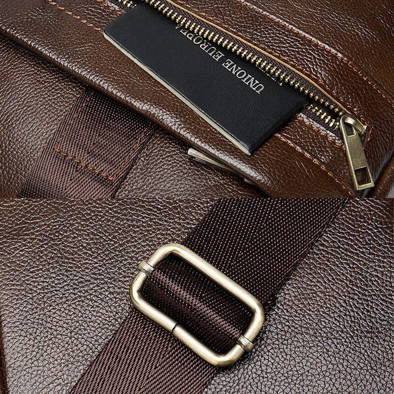 Herre Ægte Læder Multi-lomme 14 Tommer Bærbar Taske Dokumentmappe Business Håndtaske Crossbody Taske