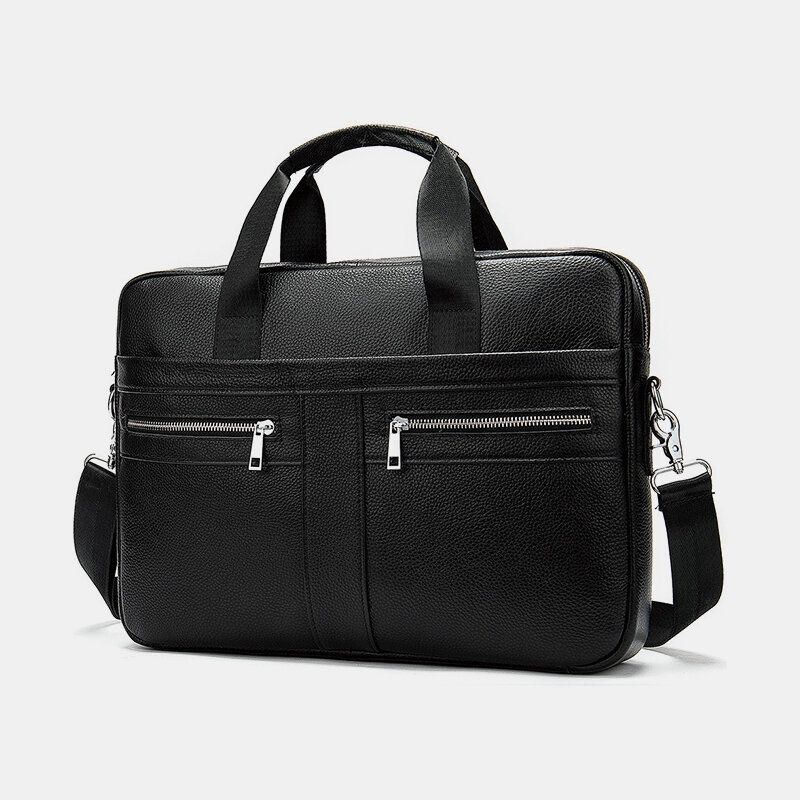 Herre Ægte Læder Multi-lomme 14 Tommer Bærbar Taske Dokumentmappe Business Håndtaske Crossbody Taske