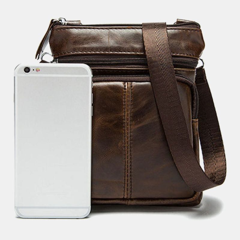 Herre Ægte Læder Multi-lomme Casual Business 6.3 Tommer Telefontaske Crossbody Tasker Første Lag Okselæder Skuldertaske