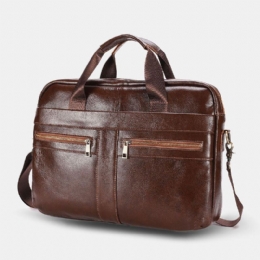 Herre Ægte Læder Multi-lomme Vintage 14 Tommer Bærbar Taske Messenger Bag Crossbody Tasker Skuldertaske Briefcase