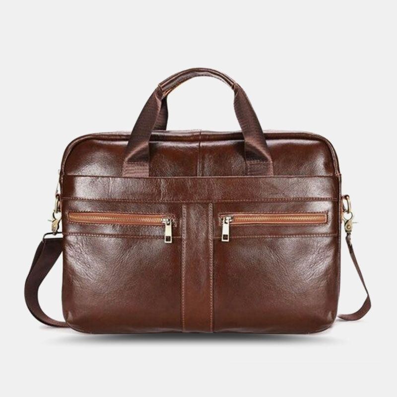 Herre Ægte Læder Multi-lomme Vintage 14 Tommer Bærbar Taske Messenger Bag Crossbody Tasker Skuldertaske Briefcase