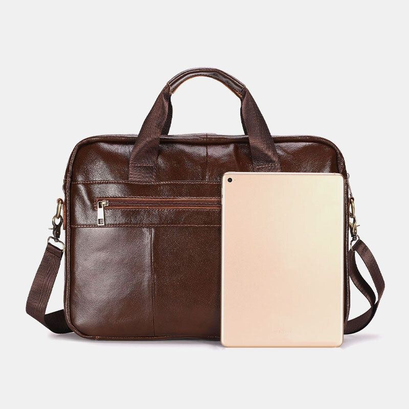 Herre Ægte Læder Multi-lomme Vintage 14 Tommer Bærbar Taske Messenger Bag Crossbody Tasker Skuldertaske Briefcase