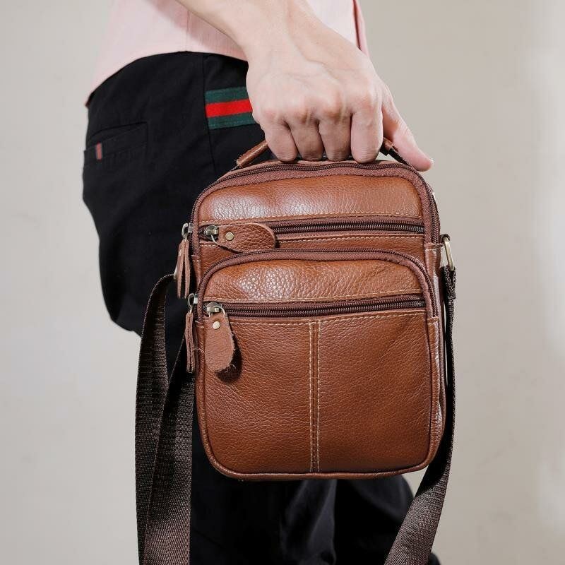 Herre Ægte Læder Multi-lomme Vintage 6.3 Tommer Telefontaske Crossbody Tasker Skuldertaske Håndtaske