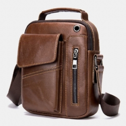 Herre Ægte Læder Multi-lommers Øretelefon Hul Vintage Vandtætte Crossbody Tasker Skuldertasker