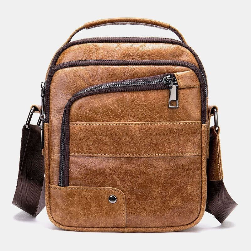 Herre Ægte Læder Multi-lommers Øretelefon Hul Vintage Vandtætte Crossbody Tasker Skuldertasker