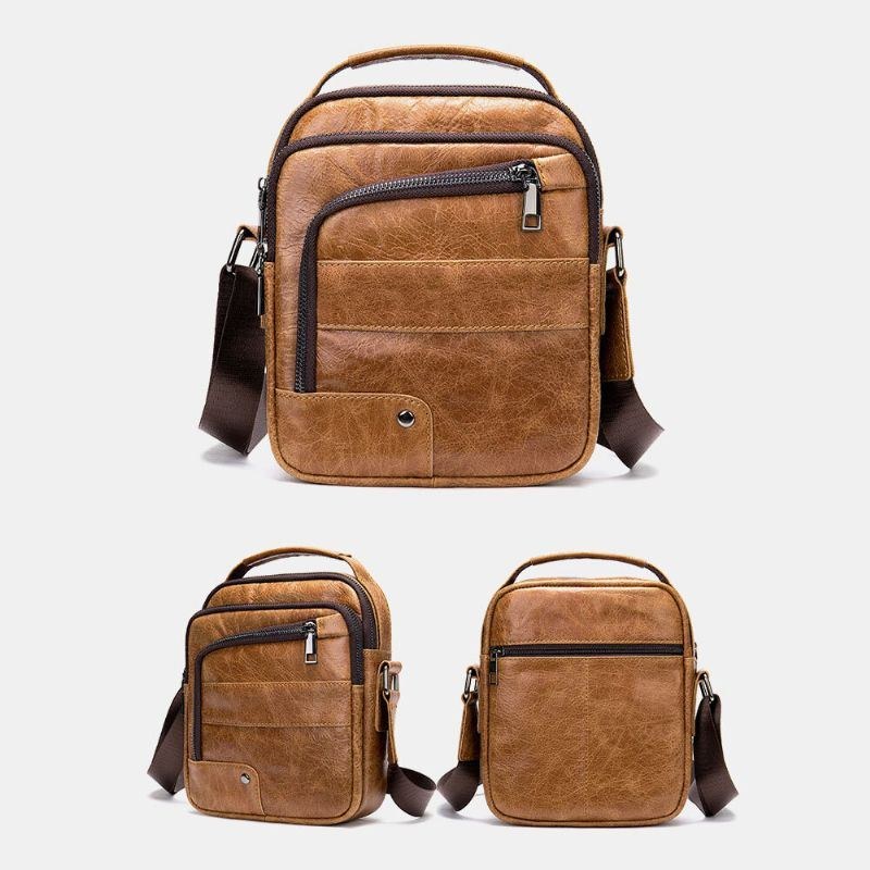 Herre Ægte Læder Multi-lommers Øretelefon Hul Vintage Vandtætte Crossbody Tasker Skuldertasker