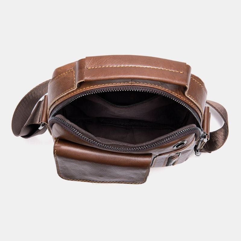 Herre Ægte Læder Multi-lommers Øretelefon Hul Vintage Vandtætte Crossbody Tasker Skuldertasker