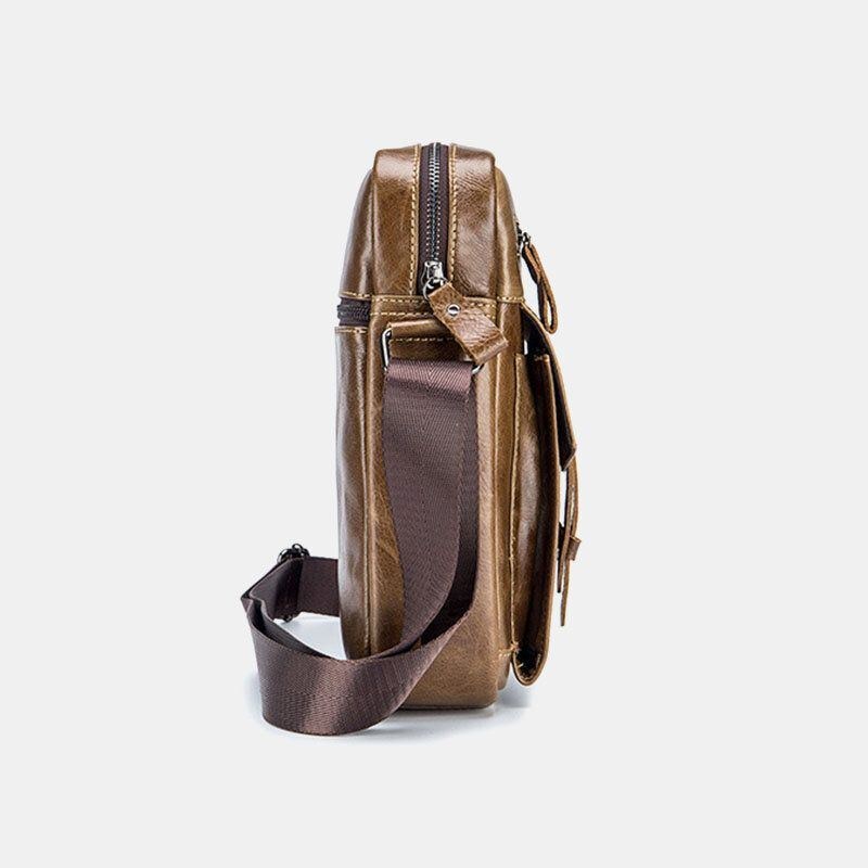 Herre Ægte Læder Multi-pocket Anti-tyveri Crossbody Taske Skuldertaske