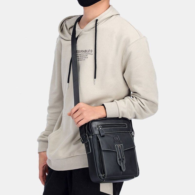 Herre Ægte Læder Multi-pocket Anti-tyveri Crossbody Taske Skuldertaske