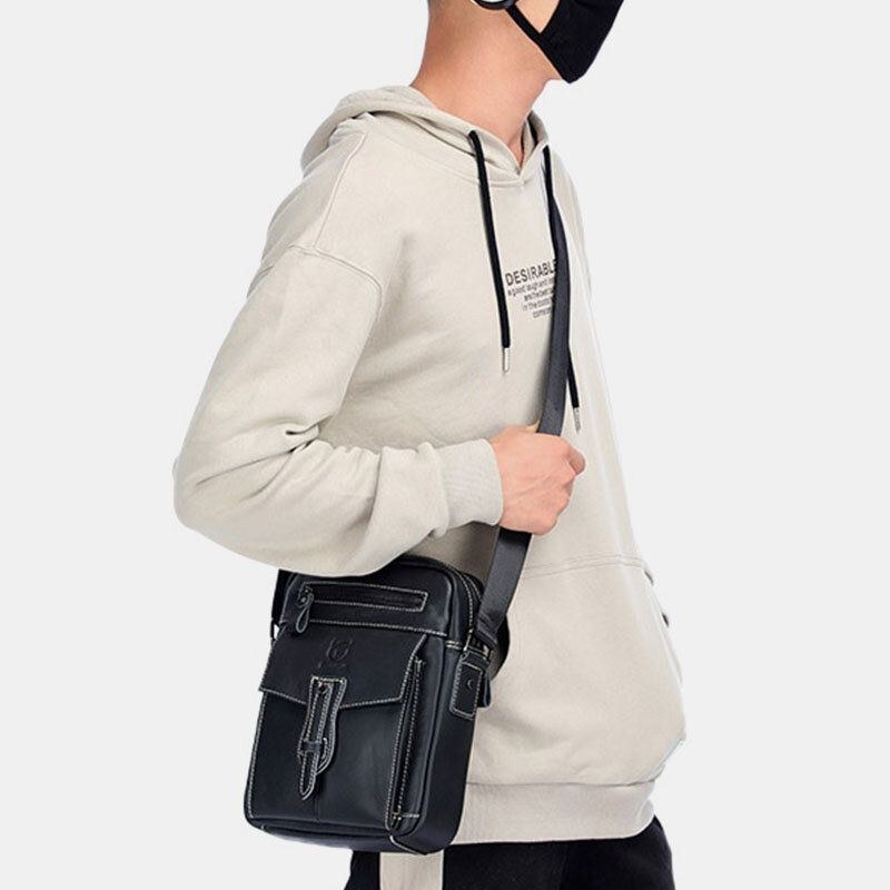 Herre Ægte Læder Multi-pocket Anti-tyveri Crossbody Taske Skuldertaske